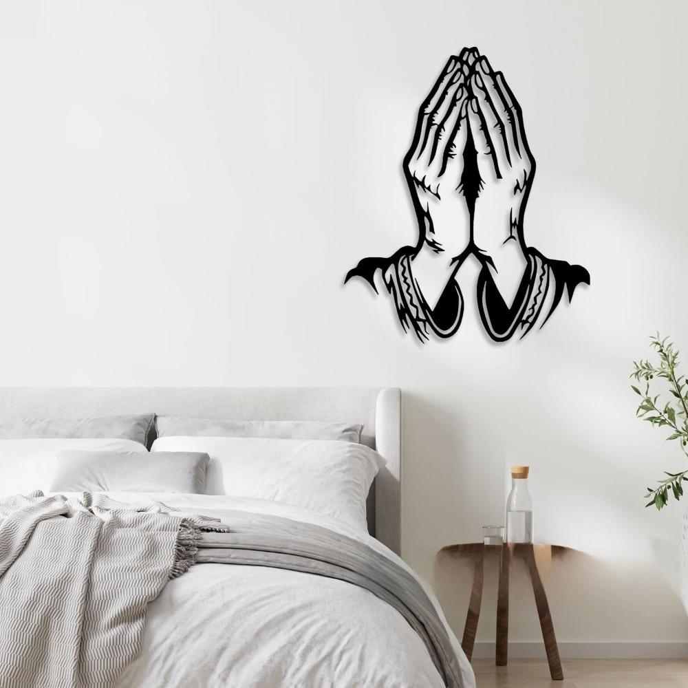 Black Metal Praying Hands Wall Art Religious Christian Faith Decor for Living Room Bedroom