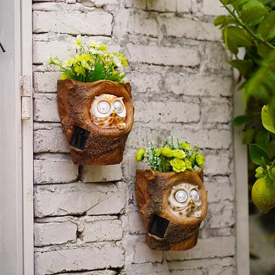 Creative Wall Hanging Flowerpot Cartoon Cute Owl Solar Light Ornament Garden Fence Flowerpot Garden Decoration
