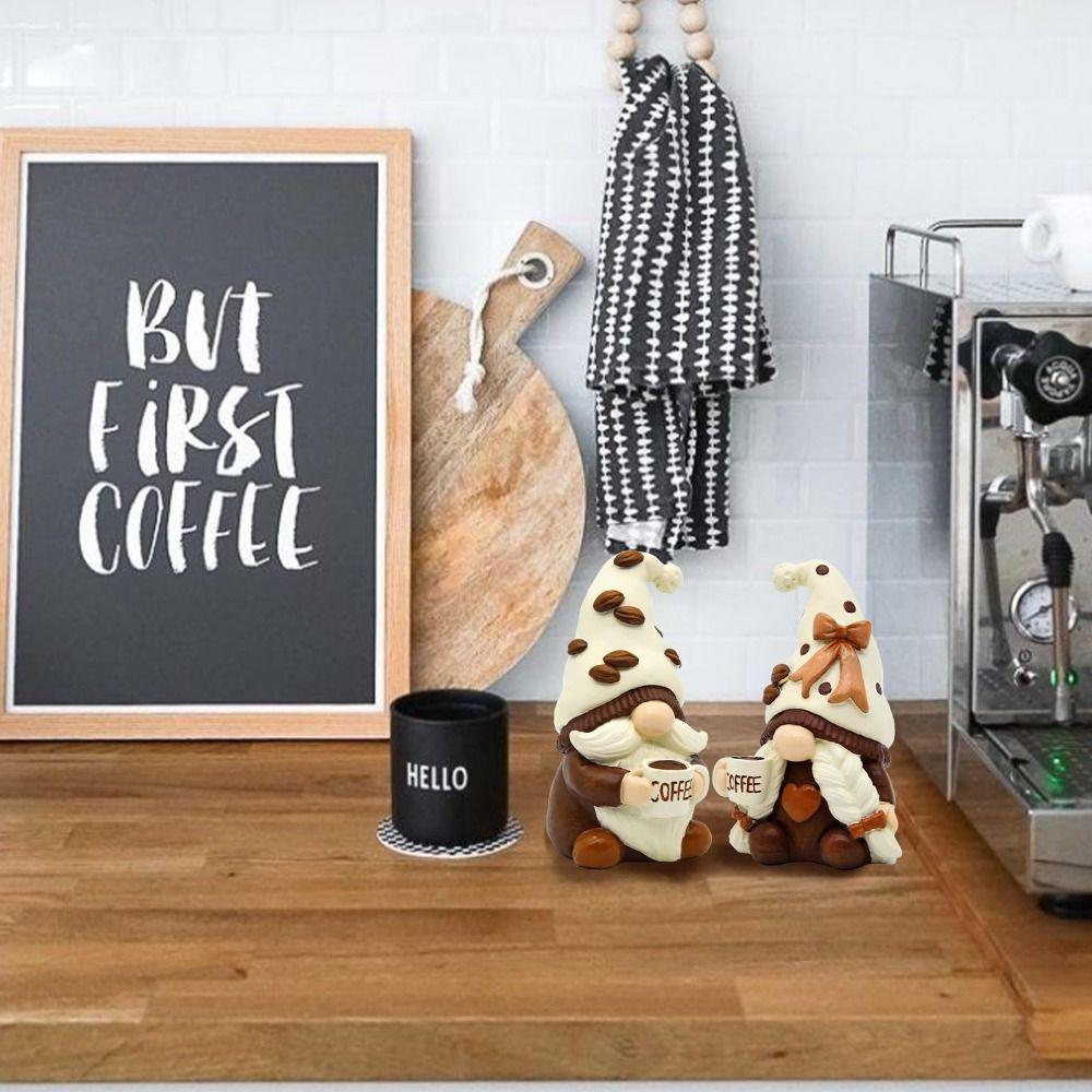 Unique Handmade Coffee Gnome Resin Coffee Theme Dwarf with Coffee Cup Coffee Mini Desktop Decor Home Decor