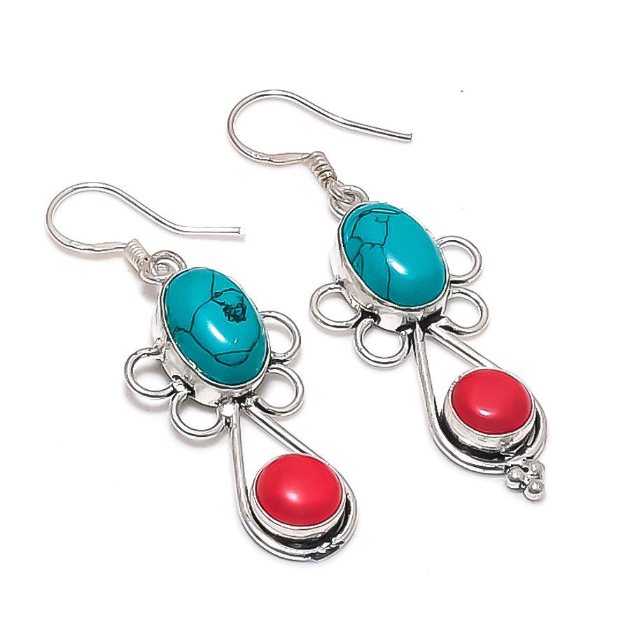 Santa Rosa Turquoise Gemstone 925 Sterling Silver Jewelry Earring 2.36" KJ-823