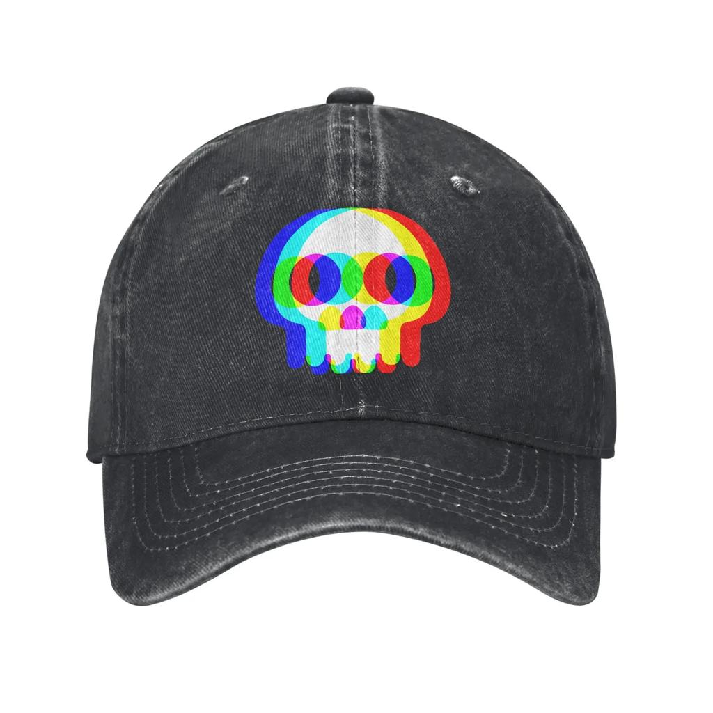 Funny Skull Trippy Vaporwave Halloween Baseball Caps Retro Distressed Washed Techno Rave EDM Snapback Hat Outdoor Adjustable Hat