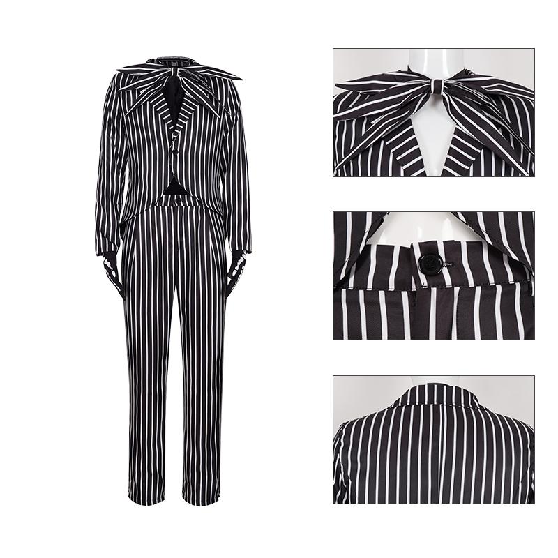 Anime Jack Skelington Cosplay Costume Movie The Nightmare Cosplay Before Christmas Striped Top Pants Outfits Halloween Costumes