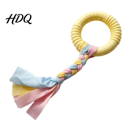 Physical Exercise Toys for Dogs Dog Tug-of-War Toy Rubber Ring with Braided Cloth Strips Interactive Teeth Cleaning Chew Toy Small to Medium