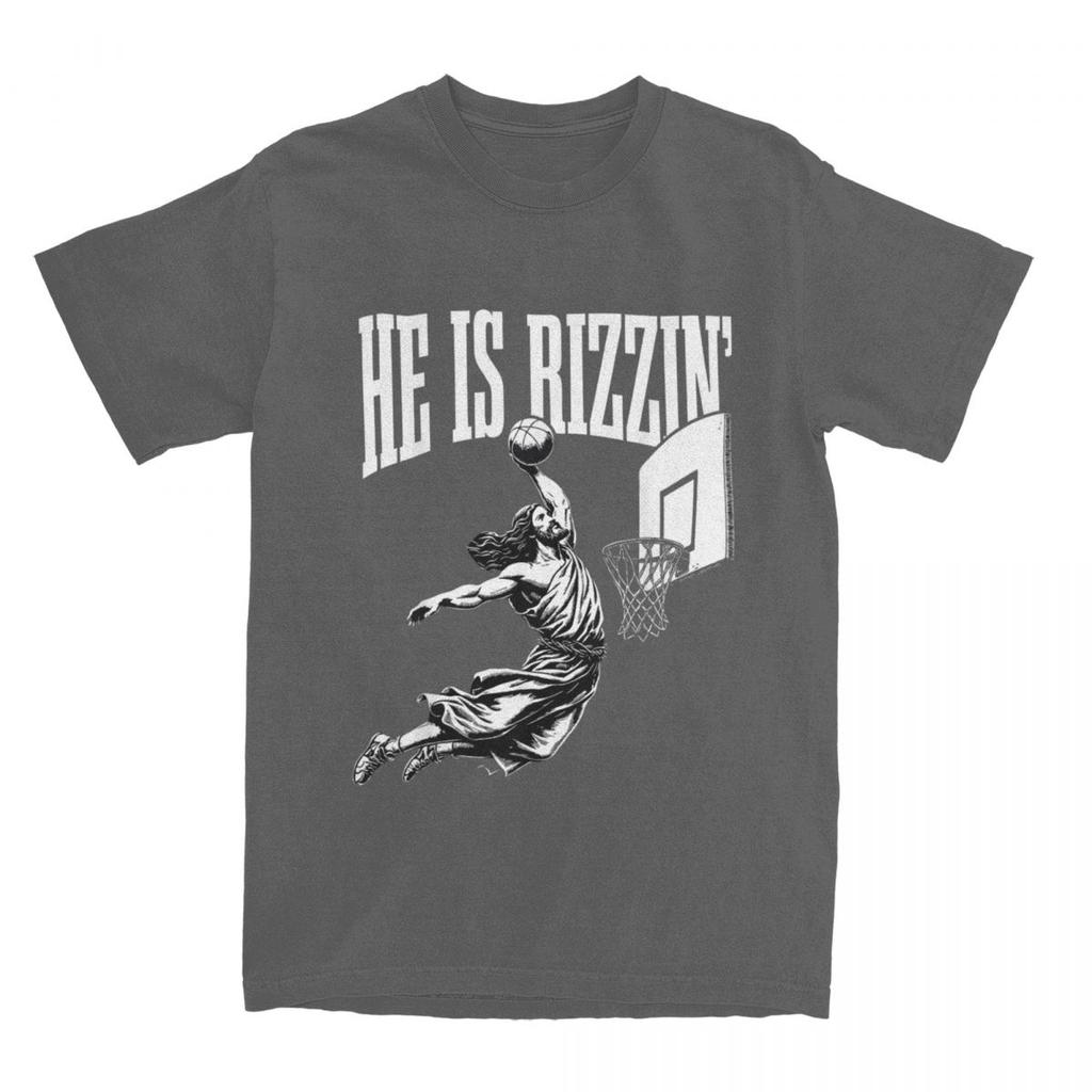 Summer Men Women He Is Rizzin Funny Jesus Basketball Meme T Shirts Easter Christ Faith 100% Cotton Tops T-shirt Tees