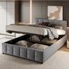 Lit rembourré 180*200cm, Sommier à lattes, Lit simple hydraulique, Tissu velours hollandais, Gris