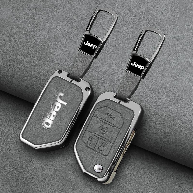 For Jeep Zinc Alloy Leather 2 3 4 Buttons Car Key Case Cover For Jeep Gladiator JT Sahara JLU Wrangler JL Rubicon 2018 2019 A