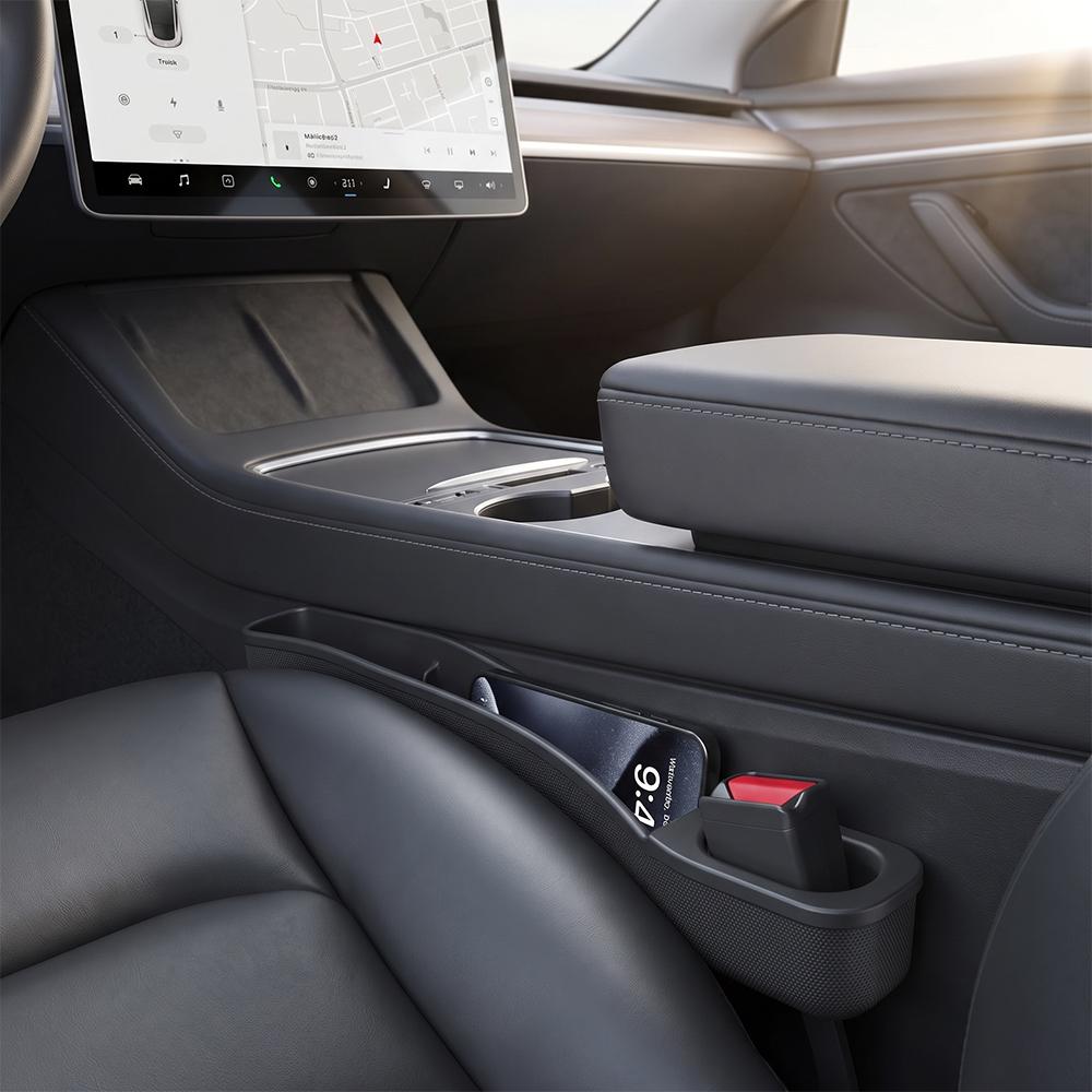 Car Seat Gap Filler Organizer TPE Side Seam Car Gap Filler Leakproof with Storage for Tesla Model 3 Highland Model Y Juniper