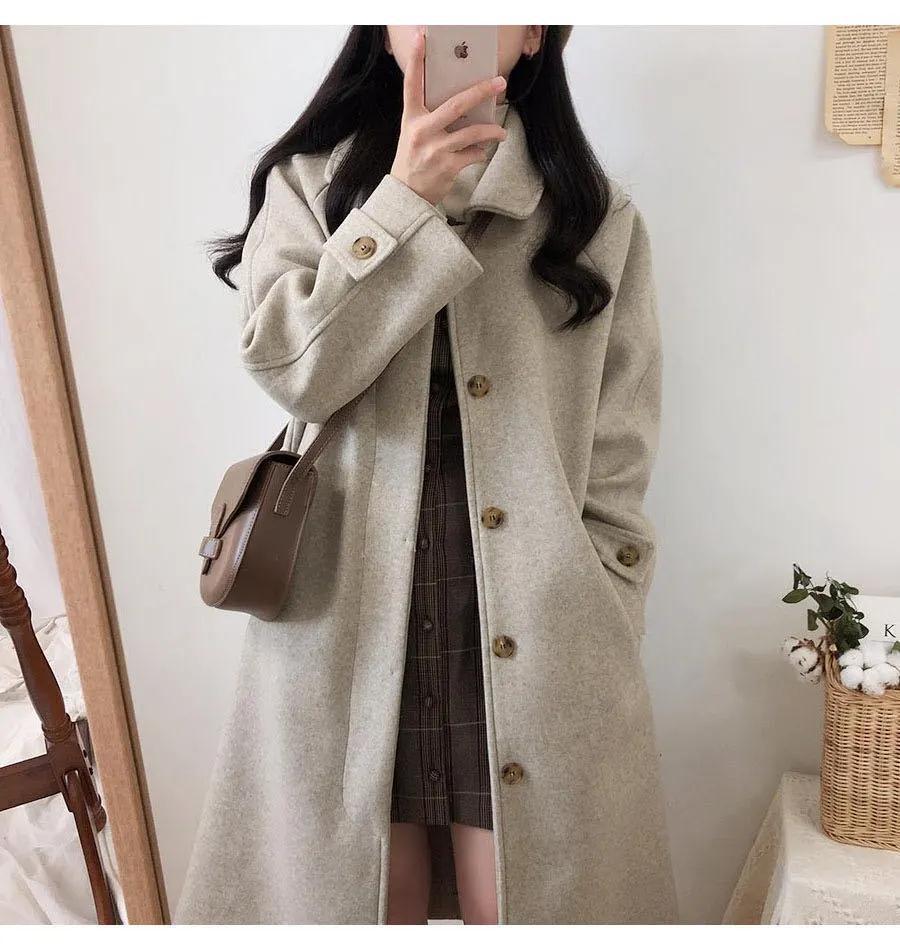 Women's Plus Size Korean Style Woolen Overcoat - Mid-Length, Slimming, Thickened for Autumn/Winter 2025.