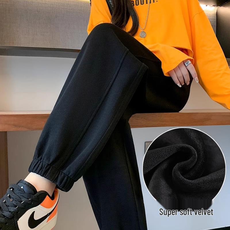 

Женские серые флисовые брюки с манжетами - Петит, свободные широкие для осени/зимы L