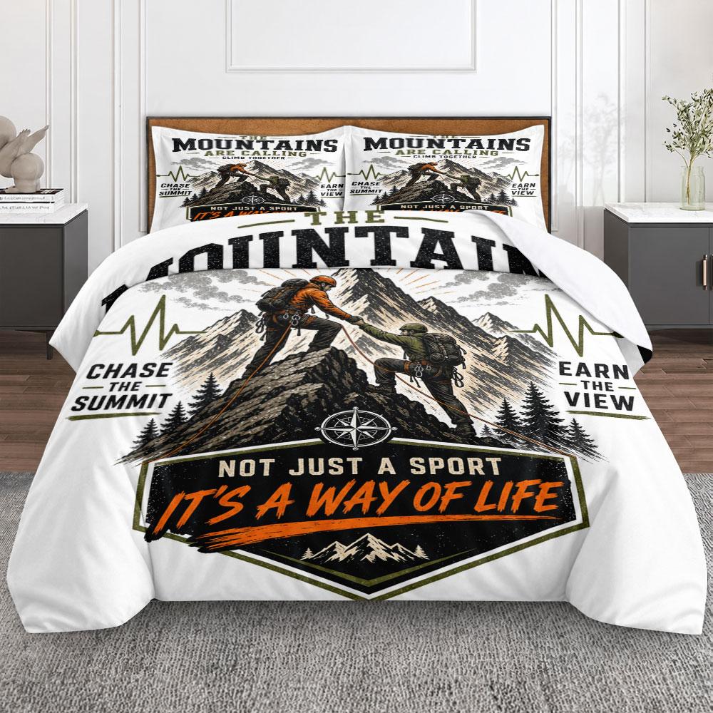 Timeless Mountains Calling Climbing Poster Multicolor 3-Piece Bedding Set, Premium Bedding Set for Home