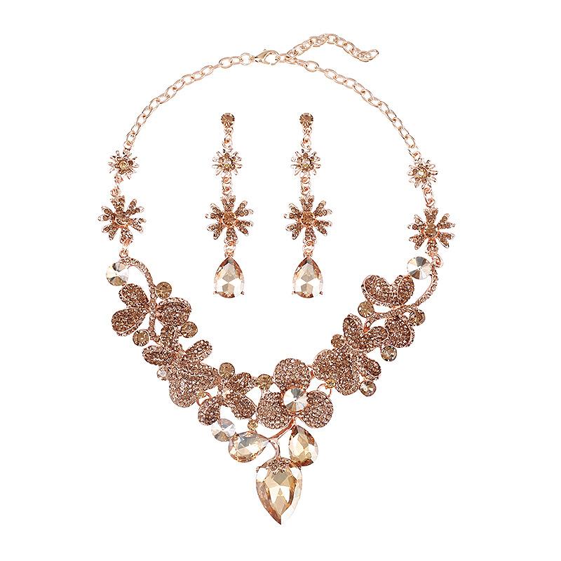 Exaggerated Retro Necklace Earrings Two-Piece Women'S Evening Dress Banquet Gemstone Accessories