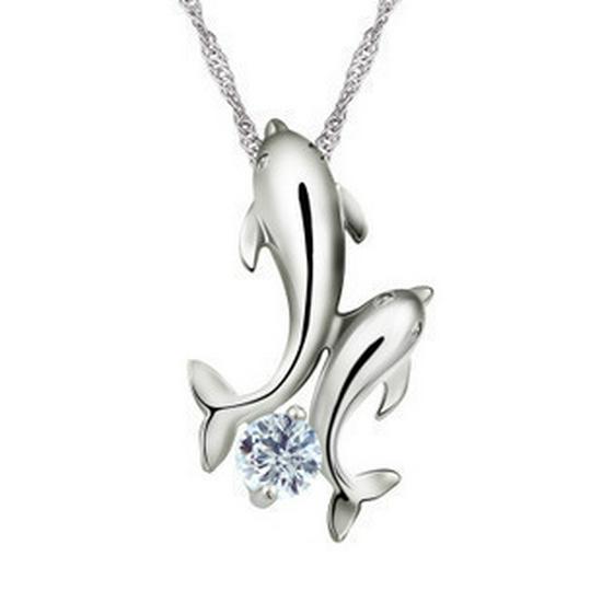 Korean Fashion Imitation Silver Zircon Pendant Necklace for Women