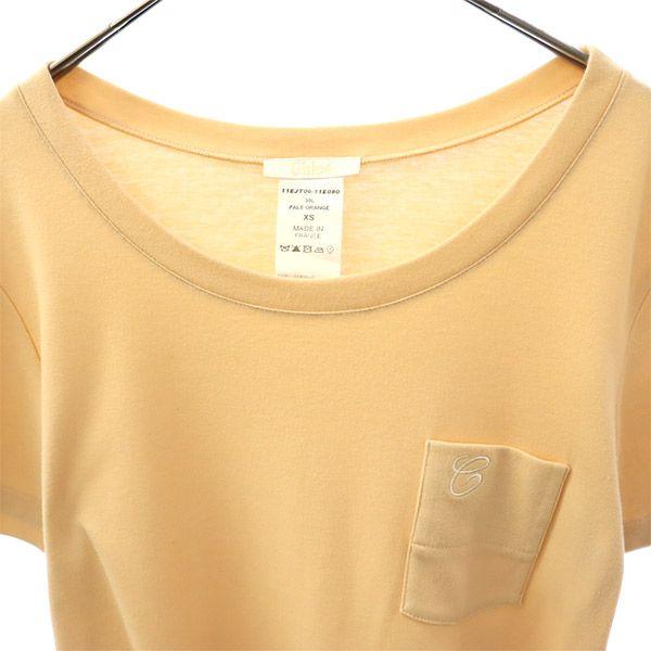 Chloe embroidery Short sleeve Back ribbon T-shirt XS pink With pocket Women Used