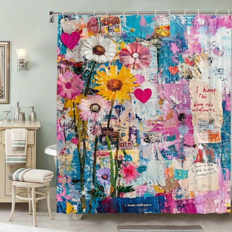 

Flowers And Heart-Shaped Patterns Washable Dirt-Resistant Shower Curtain Shower Head Waterproof Polyester Bath Curtain W60H190(CM)-1 Pcs