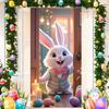 Happy Easter Cute Bunny Door Cover Backdrop Spring Garden Floral Easter Egg Background Easter Party Decoration Photo Shoot Props