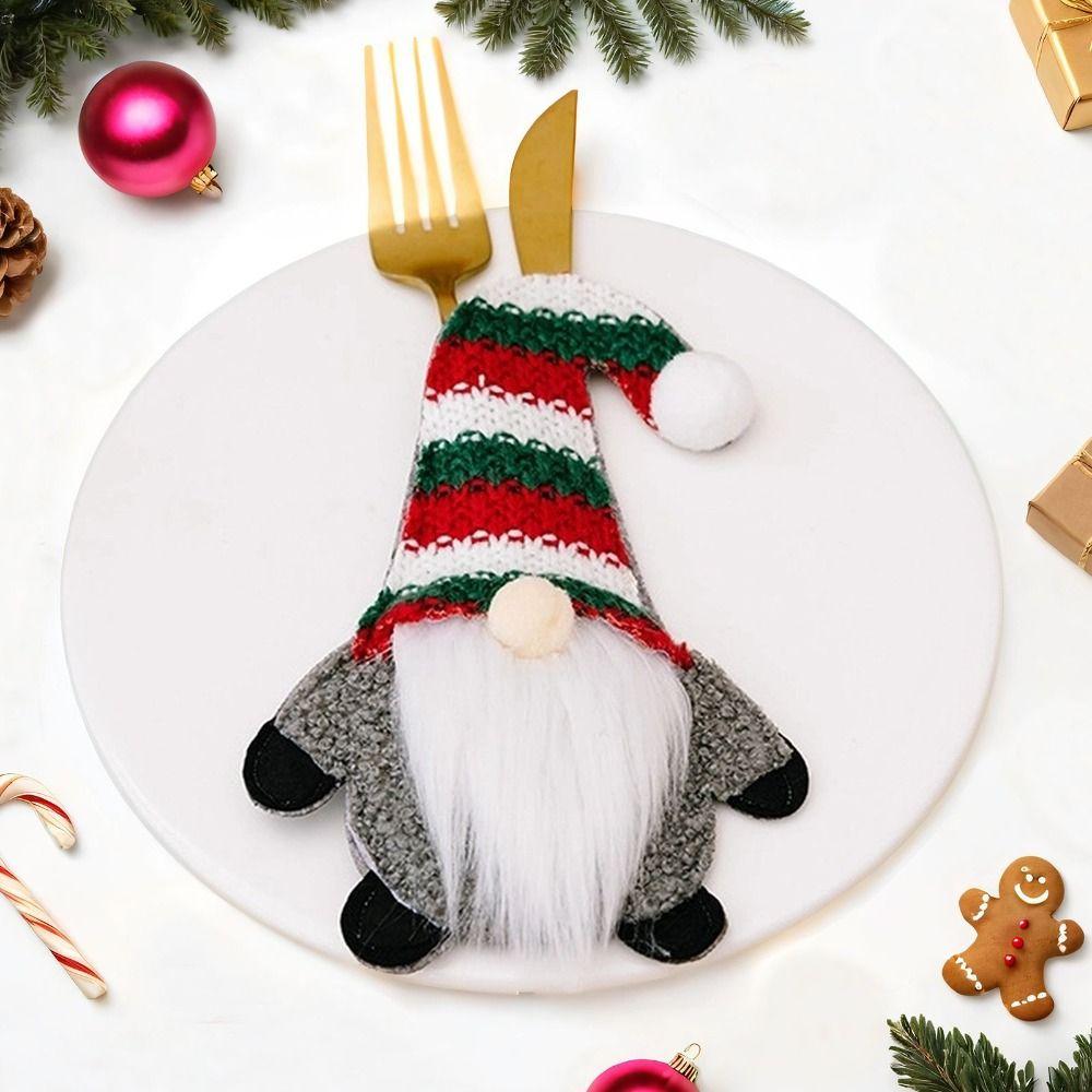 3pcs Exquisite Christmas Gnome Cutlery Cover Cartoon Xmas Tableware Storage Bag Home Xmas Decor