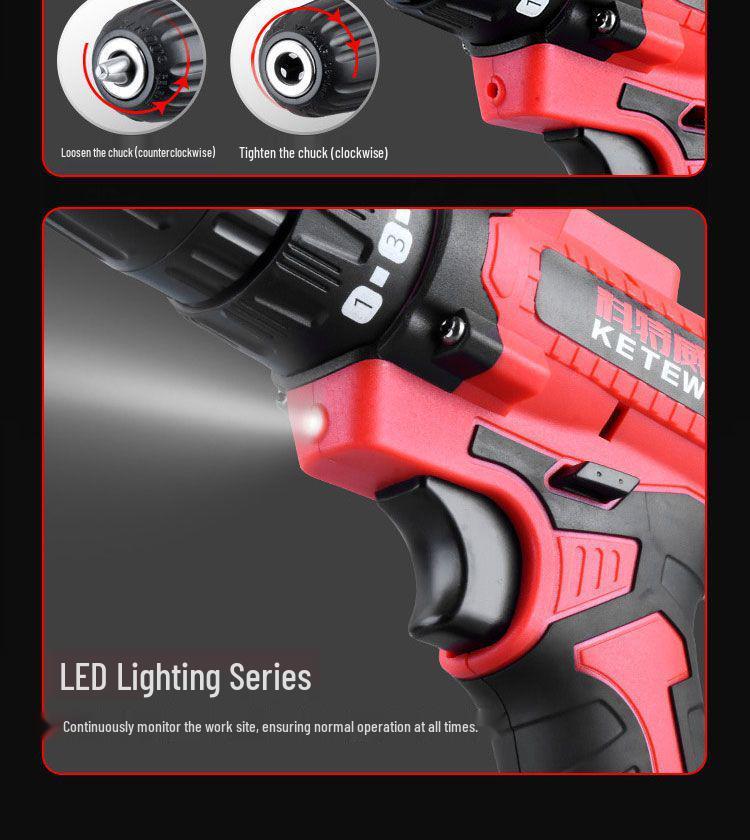 Cordless Double Speed Electric Drill with Rechargeable Lithium Battery and Impact Function