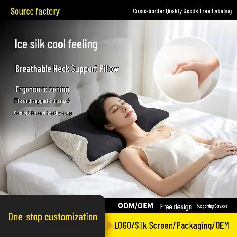 Cooling Memory Foam Neck Pillow with Ice Silk Cover for Multi-Position Sleep