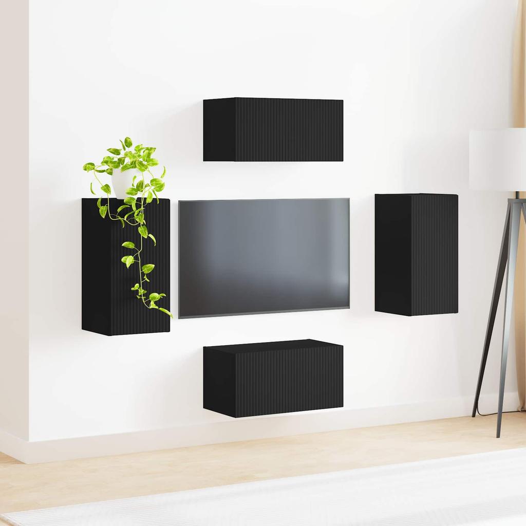 TV Cabinet Set 4 Pcs Black Particleboard
