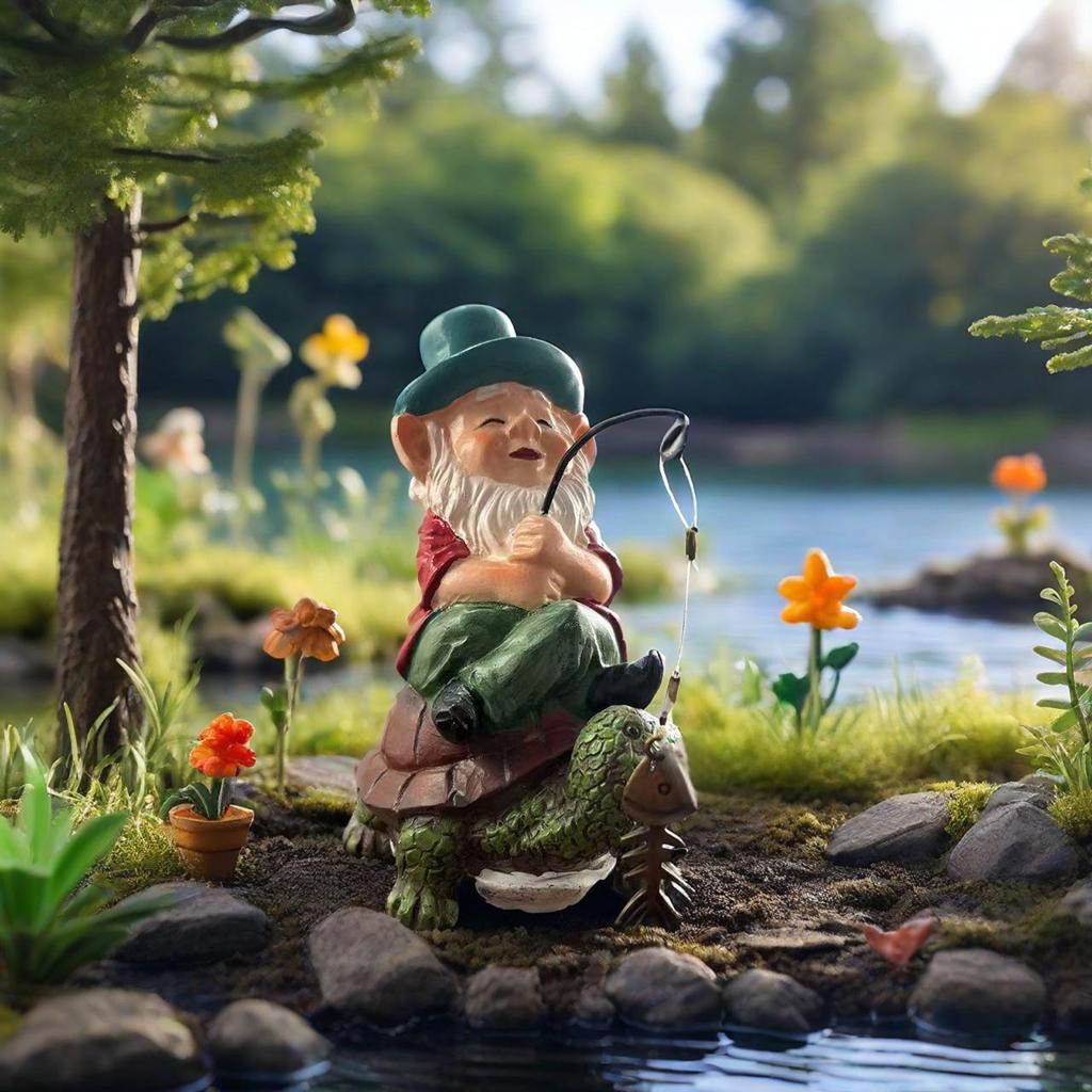Gnomo da Giardino Carino Pescatore Statuina in Resina, Decorazione da Esterno per Cortile e Patio