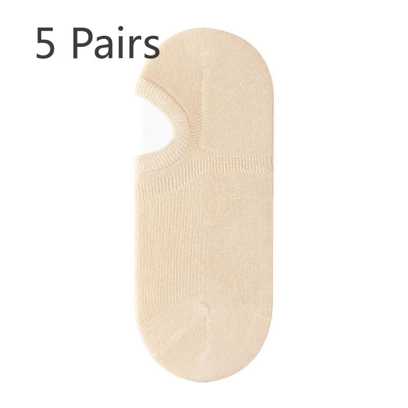 

5 пар женских весенних и летних носков из чистого хлопка с неглубокой горловиной, антибактериальных, против запаха, с невидимой пяткой 5 Pairs телесный