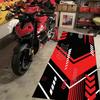 Red Black Geometric Racing Motorcycle Garage Mat Non Slip Oil Resistant Wearable Display Rug for Home Decor