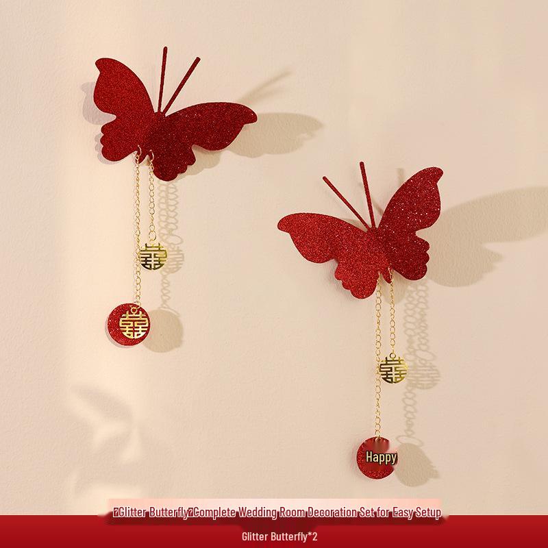 Wedding Room Decoration Set: Bride & Groom Double Happiness Background Wall Décor