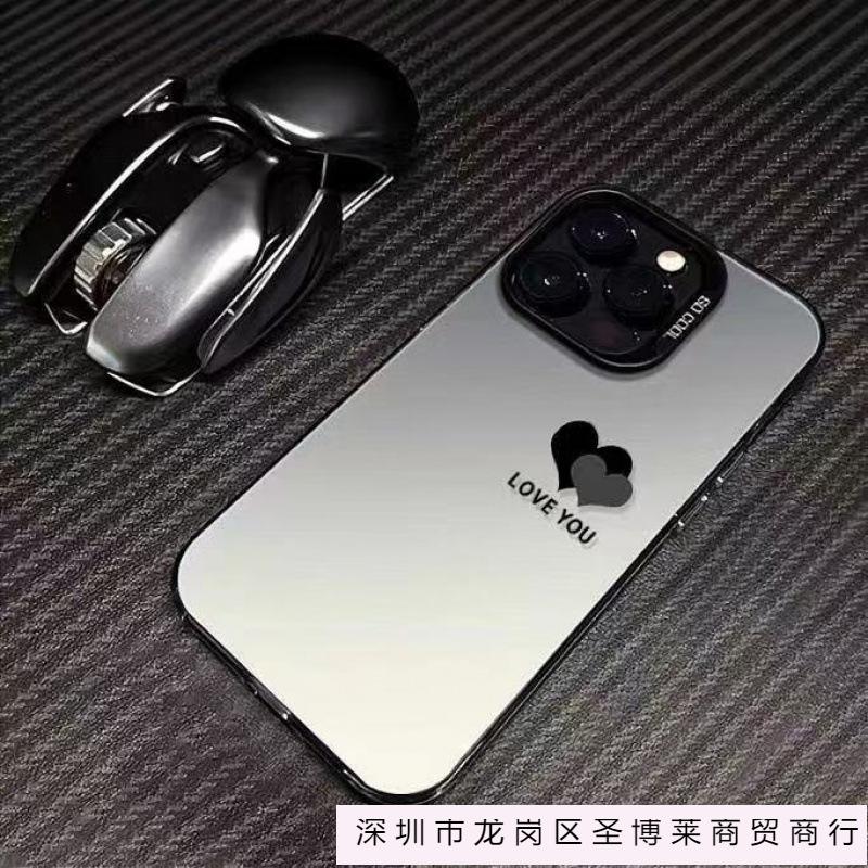 The new colored silver simple double love is suitable for Apple 16promax mobile phone case iphone15 Europe and America 14/13x