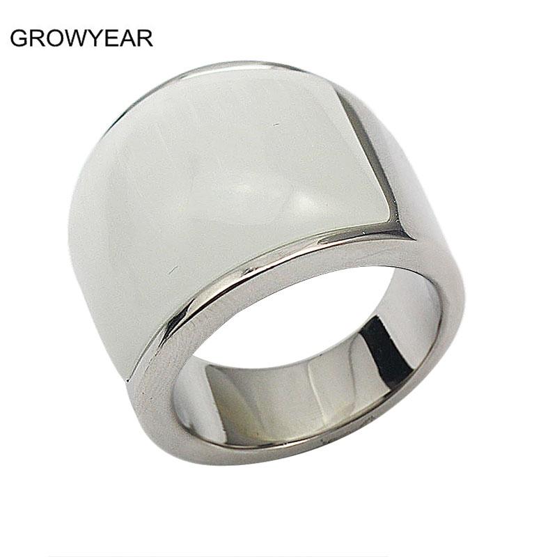 

White Opal Ring Stainless Steel Jewelry Wide Silver Color Women Men Wedding Band Size 7 6 10 8 9 Free Shipping 6