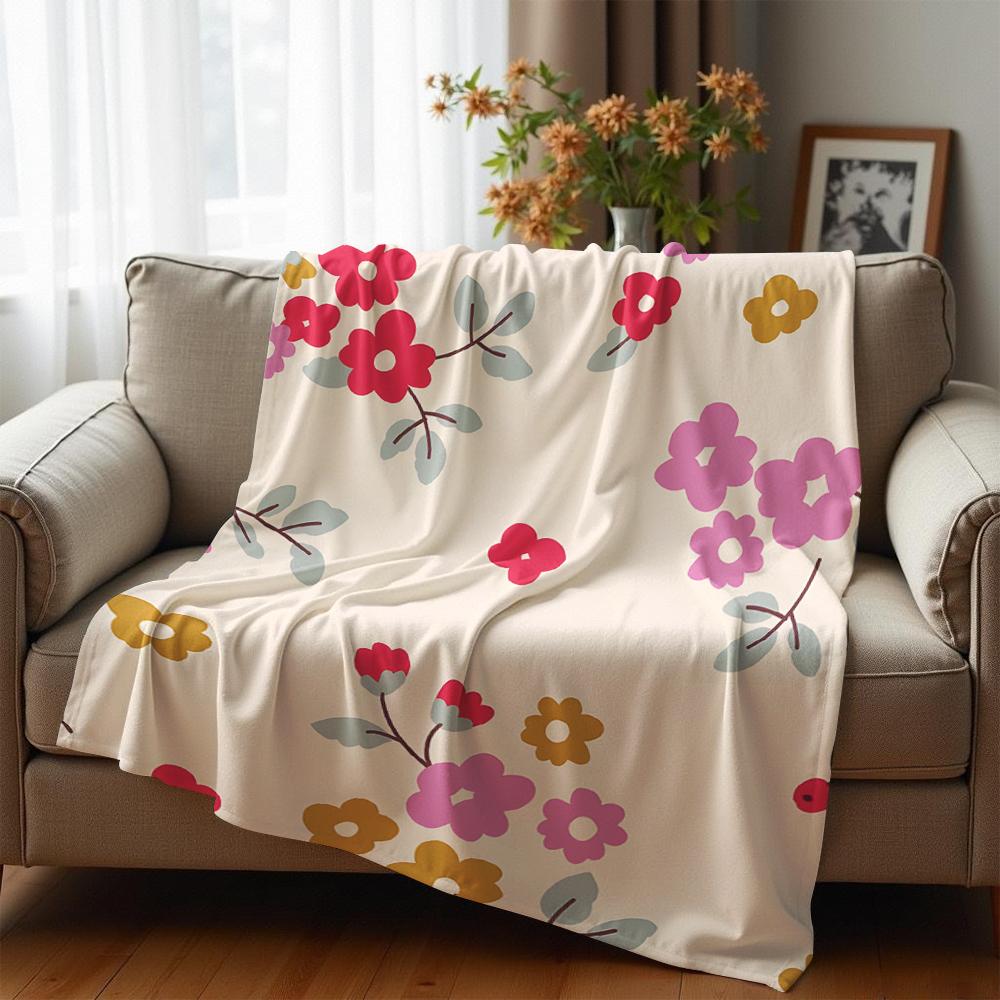 Mixed Floral Cartoon Anime Print Flannel Blanket Soft Warm Throw for Kids Bedroom Sofa Christmas Office Car
