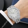 3pcs/set 15mm Necklace+Bracelet+Watch Cuban Chain Watch Hip Hop Miami Curb Iced Out Paved Rhinestone Rapper Cuban Men Jewelry