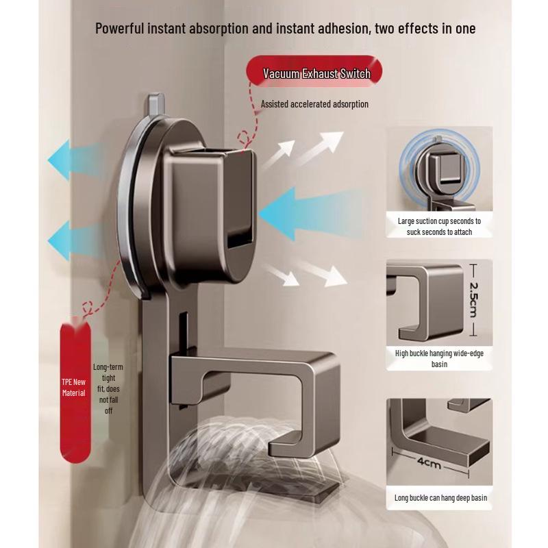 No-Drill Suction Cup Bathroom Washbasin Hook & Storage Rack