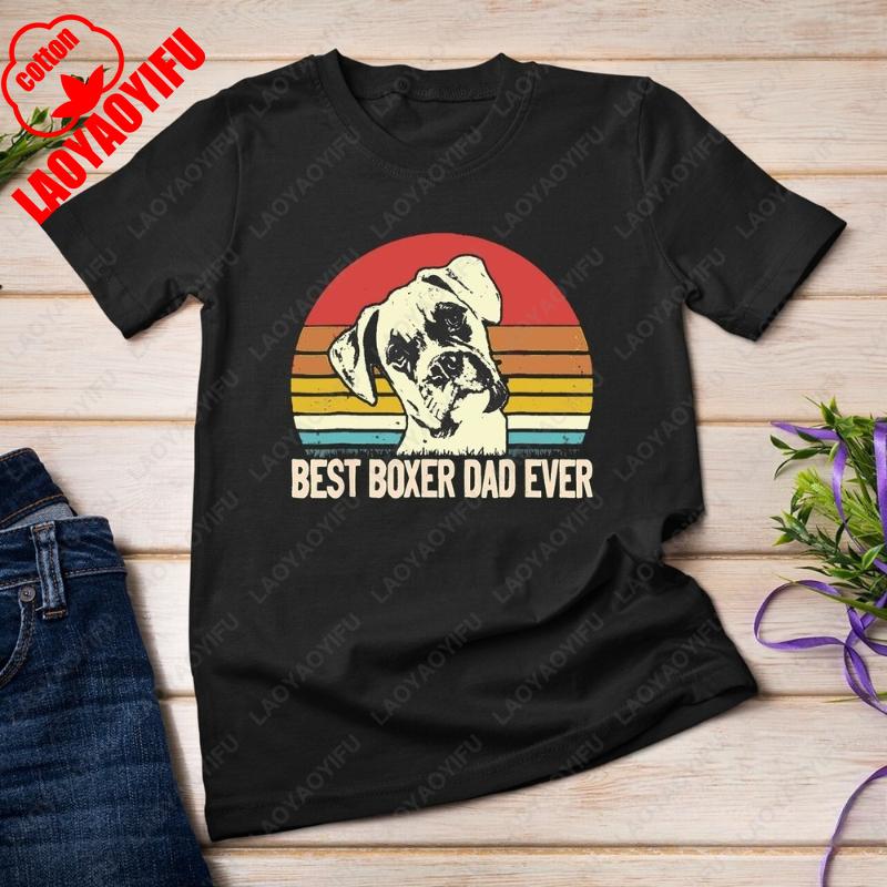 Best Dog Dad Ever Boxer Fathers Day TShirt for Best Father Unisex Creative Trending Cool Tops High Quality Cotton Regular Gift S