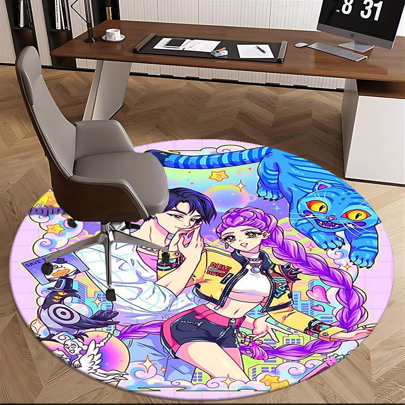1pc Anime Cartoon Design Round Carpet  Office Chair Mat, NonSlip Rug for Home Decor, Living Room, Bedroom, Game Room