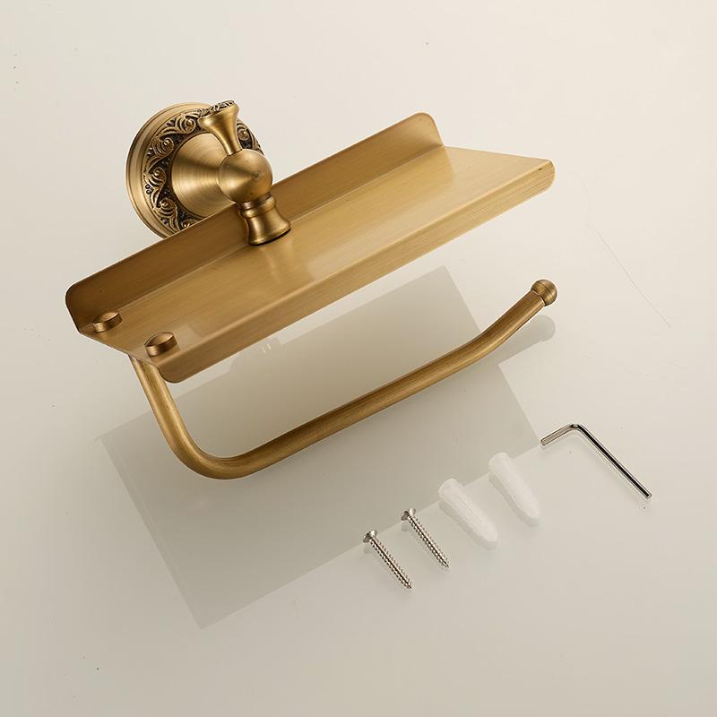 Antique Brass Toilet Paper Holder Wall Mount Brushed Gold Toilet Tissue Holder with Cell Phone Storage, Antique Bronze EL86W