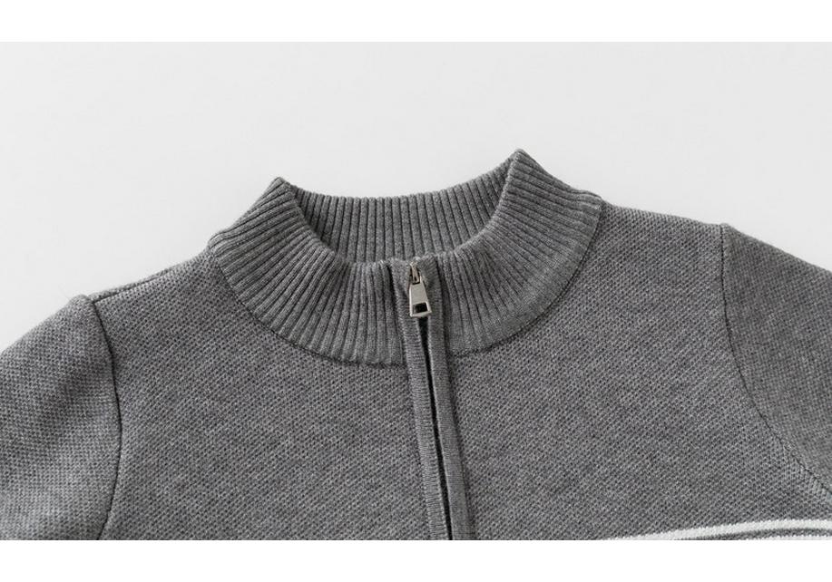 Sesame Base Boys' Fine Stripe Knit Zip-Up Cardigan Sweater for Small & Medium Children