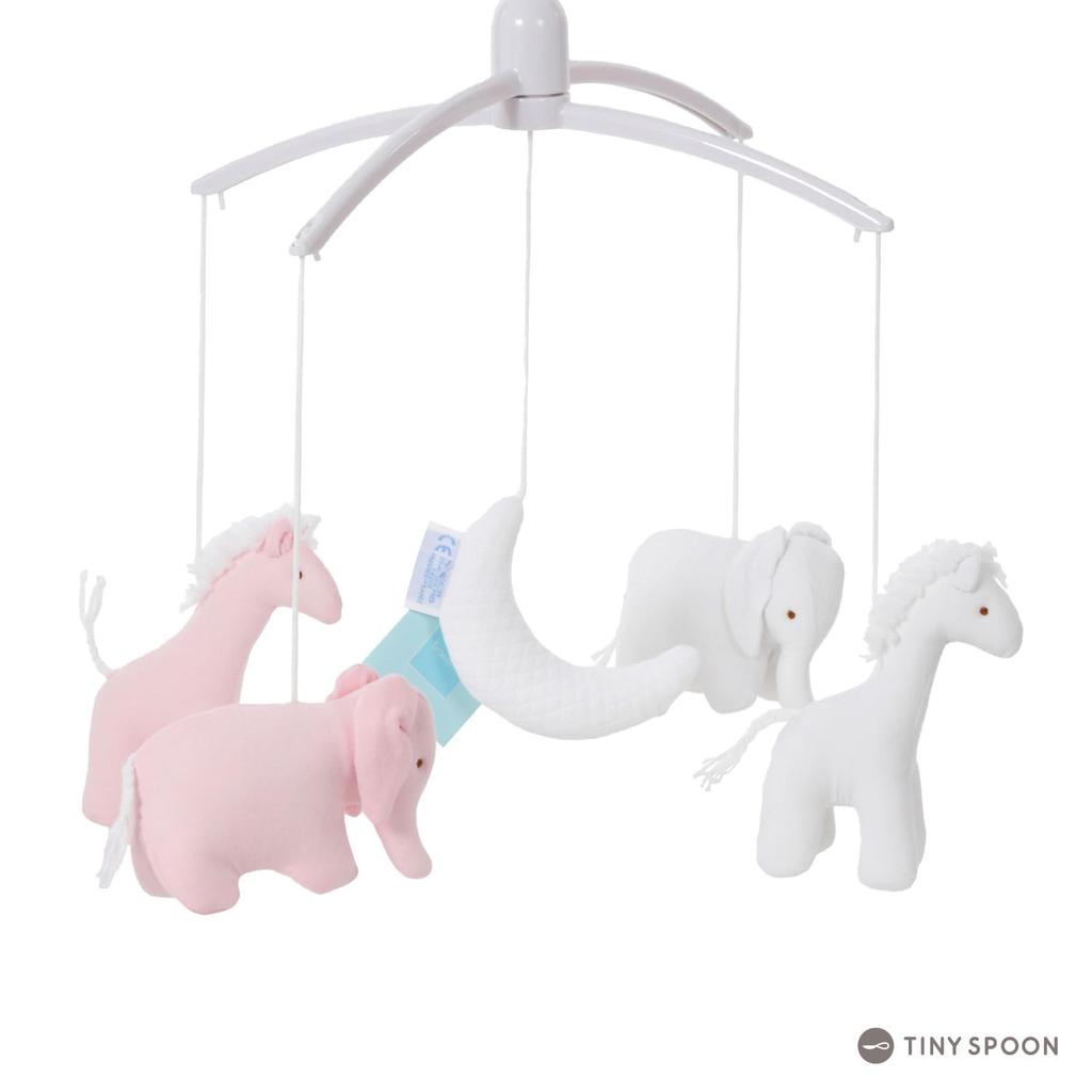 Tolaseria Animal Moon Bed Mobile (Pink) - Wind-Up Music Box for Cribs, Sleeping Toy, Baby Mobile, Baby Shower Gift