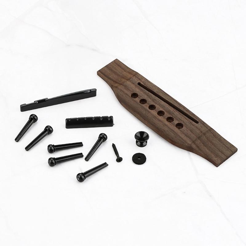 Acoustic Guitar Wood Rosewood Bridge Guitar Wood Bridge Guitar Saddles Nut Slotted with 6 Bridge Pins Easy To Install