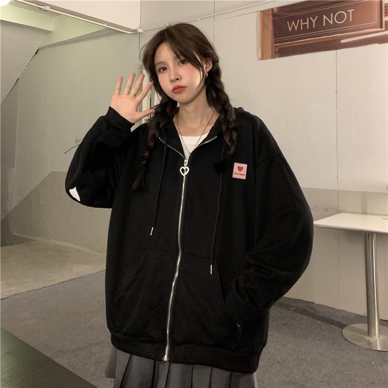 Korean Cardigan Sweatshirt Womens Hooded Autumn Thin Coat Female Zipper Apricot Hoodies Streetwear