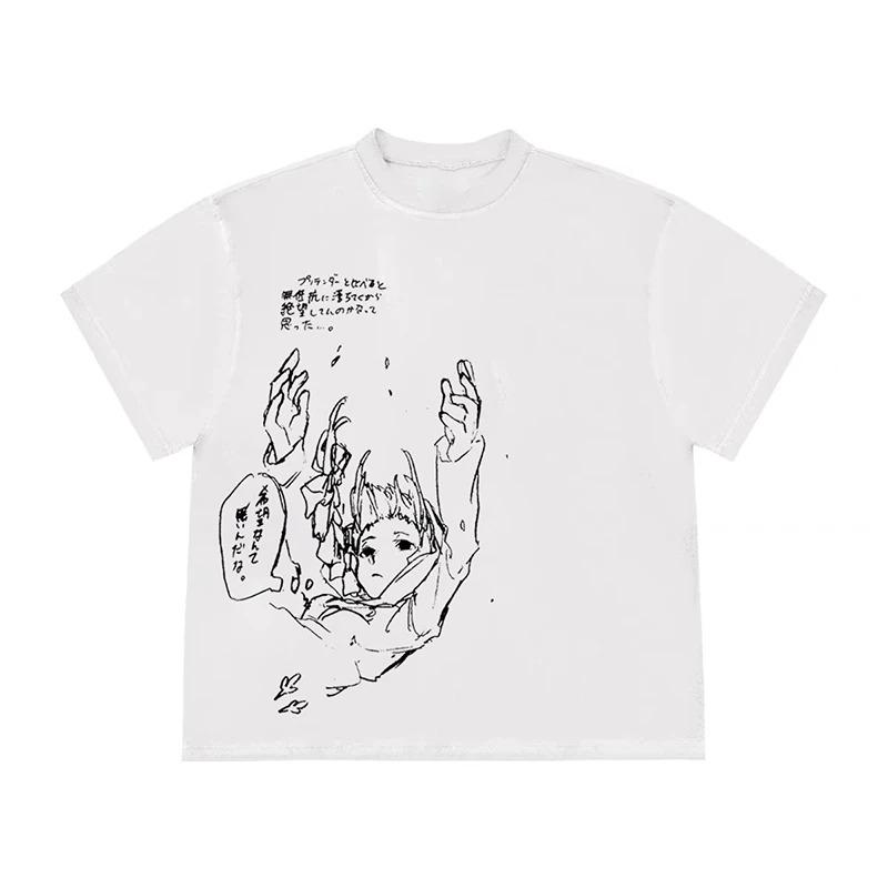 Jujutsu Kaisen Nanami Kento Skizze T-Shirt, Manga Linienkunst Fan Streetwear Tee, 100% Baumwolle Lässiges Oversize Oberteil