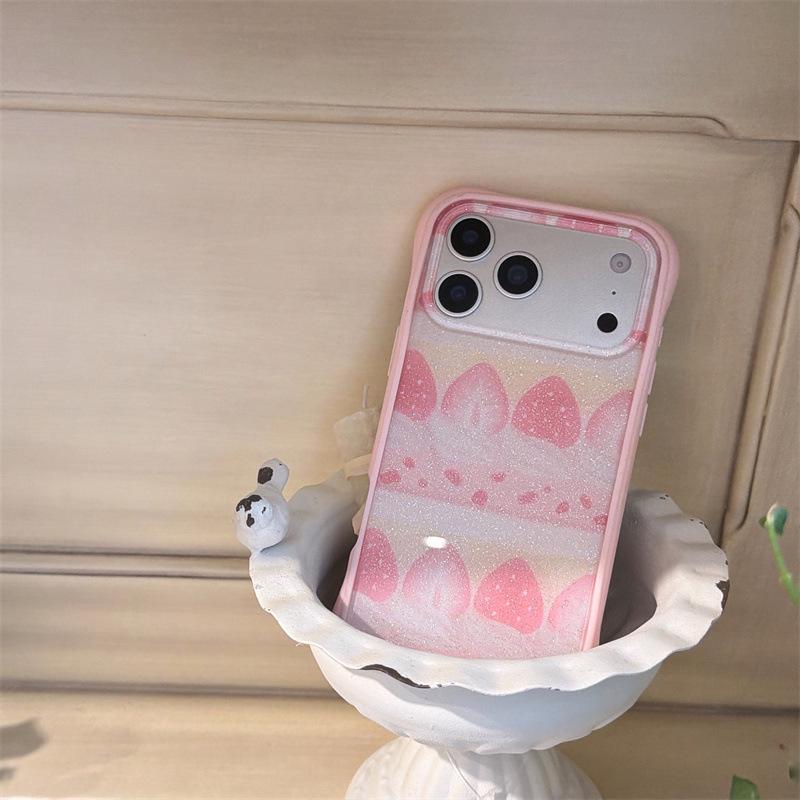 Korean 3D Strawberry Stand-Compatible iPhone Case for iPhone 14/15/16 Pro Max/17