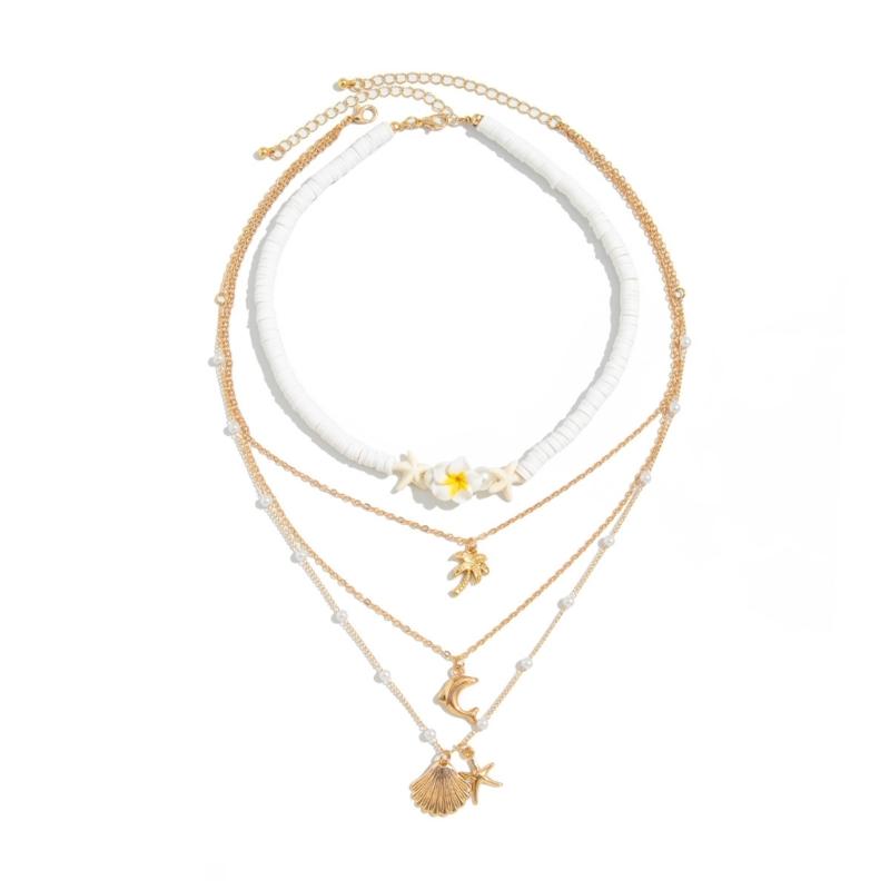 

Soft Pottery Beads Handmade Shell Necklace Adjustable Multi-layer Neck Chain for Women Natural Beach Fashion Jewellery