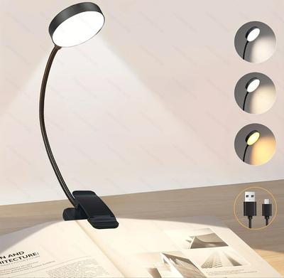 1 Reading Lamp, Led Reading Lamp with 3 Adjustable Brightness Levels, USB Rechargeable, Portable Bed Reading, Clip-On Lamp