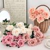 7-Head Ruffled Cappuccino Rose Bouquet - Vintage Artificial Flowers for Home or Wedding Decor