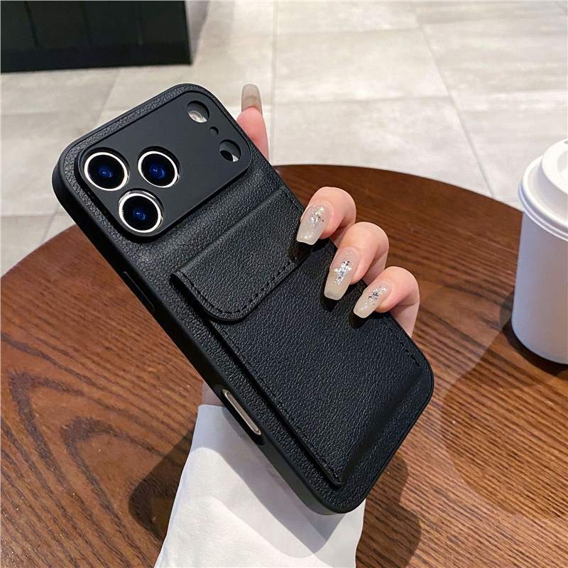 Applicable to iPhone17PROMAX mobile phone case, lychee leather pattern card bag bracket, advanced Apple 16 anti-drop protective case.
