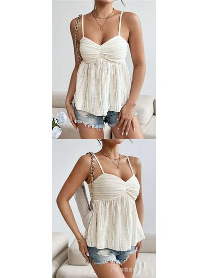 European & American Summer Fashion Chiffon Camisole with Lace Floral Trim