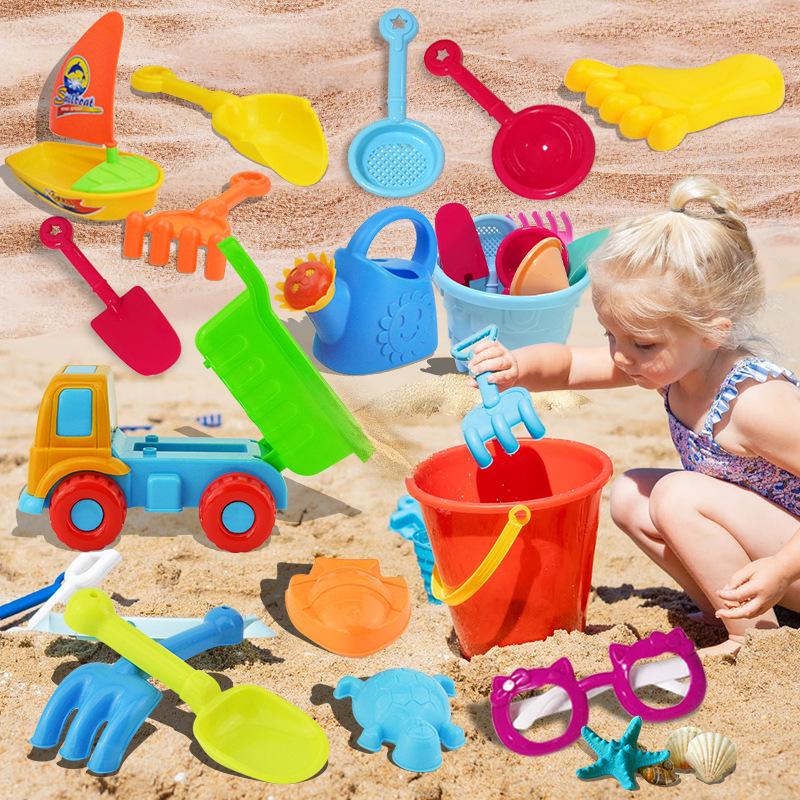 Children's Beach Sand Toy Set: Shovels, Buckets, and Toy Car for Seaside Fun