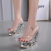 Fashion New 2025 Summer Fashion New Leather Buckle Wrist Strap Metal Decorative Waterproof Platform Shaped Heel Super High Heel Sandals