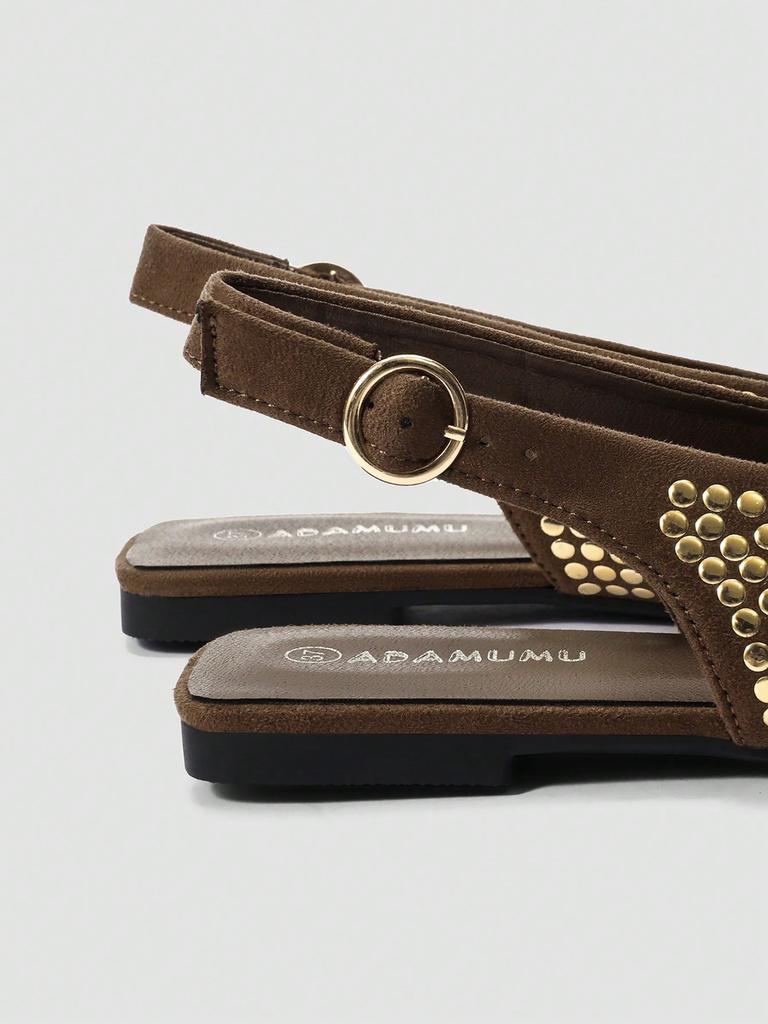 Women's ADAMUMU Black Pointed Toe Mary Jane Flats with Gold Sequin Embellishments & Slingback Buckle Design