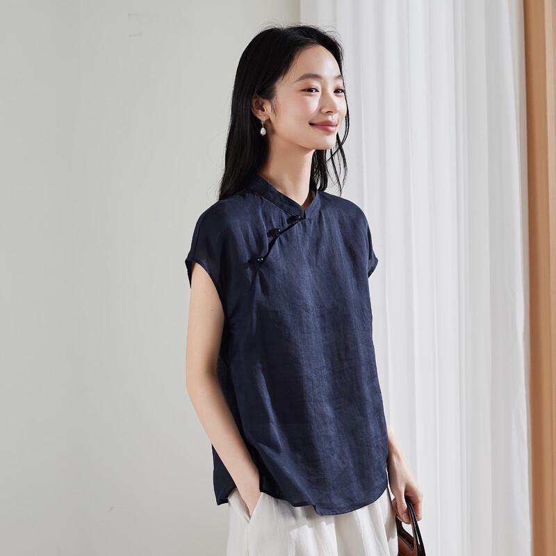 SOFSIL Women s New Chinese Style Ramie Short Sleeve Blouse M